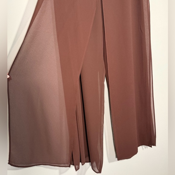 MSK Chocolate Wide-Leg Chiffon Women's Pants, Brown Panel Overlay Dress Pants M - Picture 10 of 16
